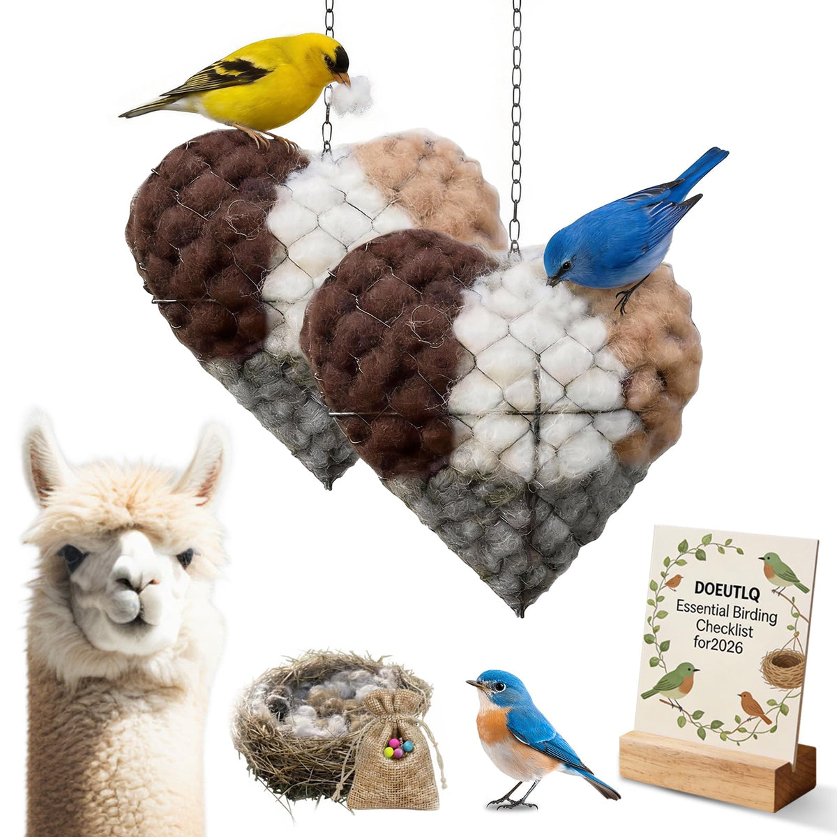 DOEUTLQ nido corazón alpaca para aves, refugio suave y duradero para jaula.