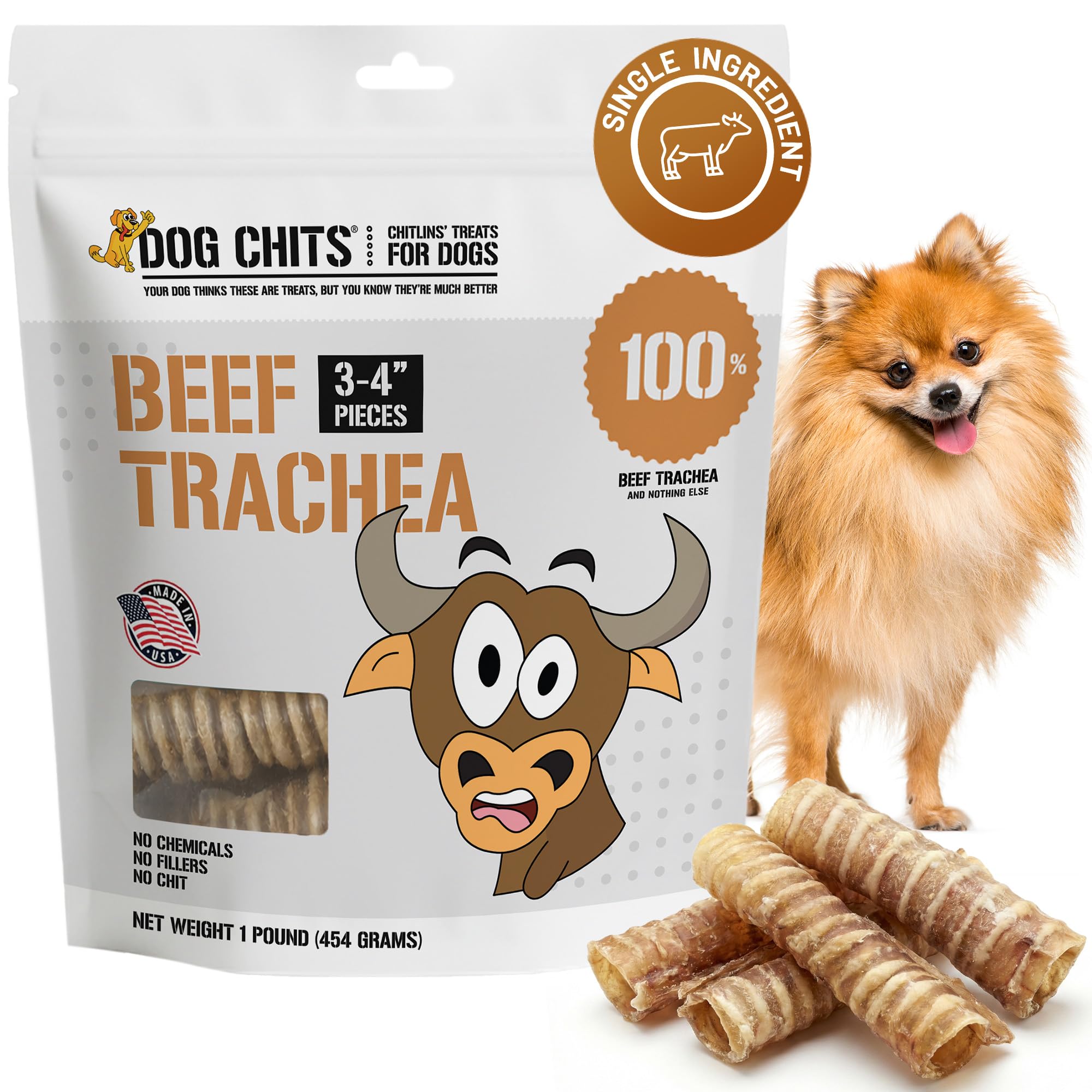 Dog Chits tráquea de res 1 lb textura crujiente para limpieza dental