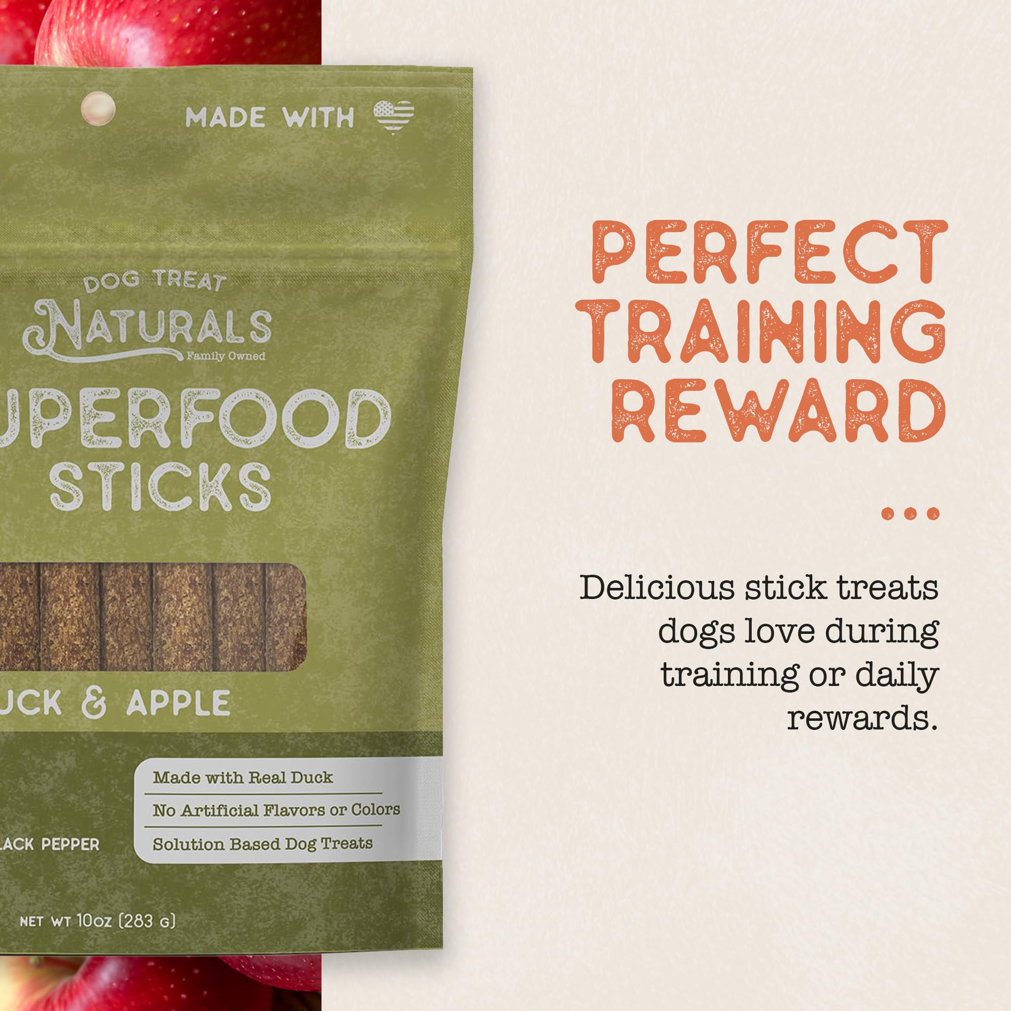 Dog Treat Naturals Canard et Pomme, ingrédients naturels de haute qualité.