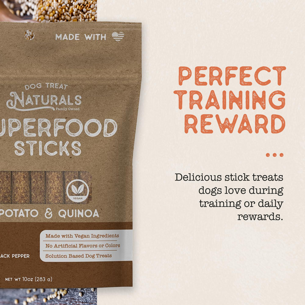 Dog Treat Naturals Superfood Sticks saveur patate douce, idéale pour l'entraînement.