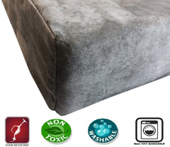 Dogbed4less XL, funda externa de ante sintético gris, limpieza fácil.