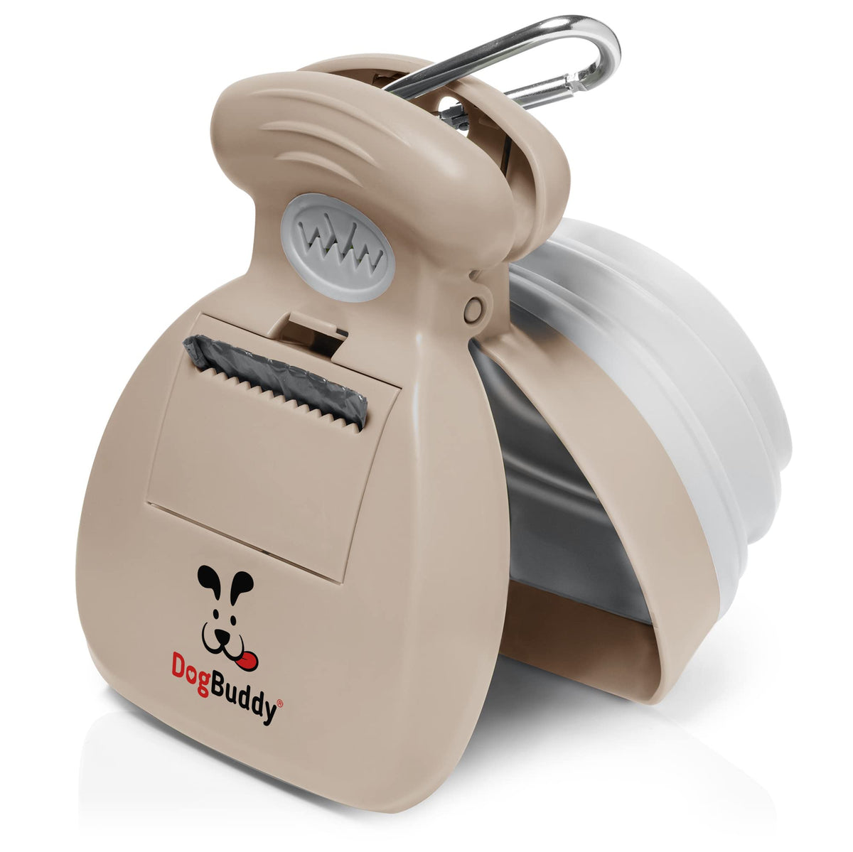 DogBuddy ramasse-crottes portable en taupe, pratique et rapide pour les balades.