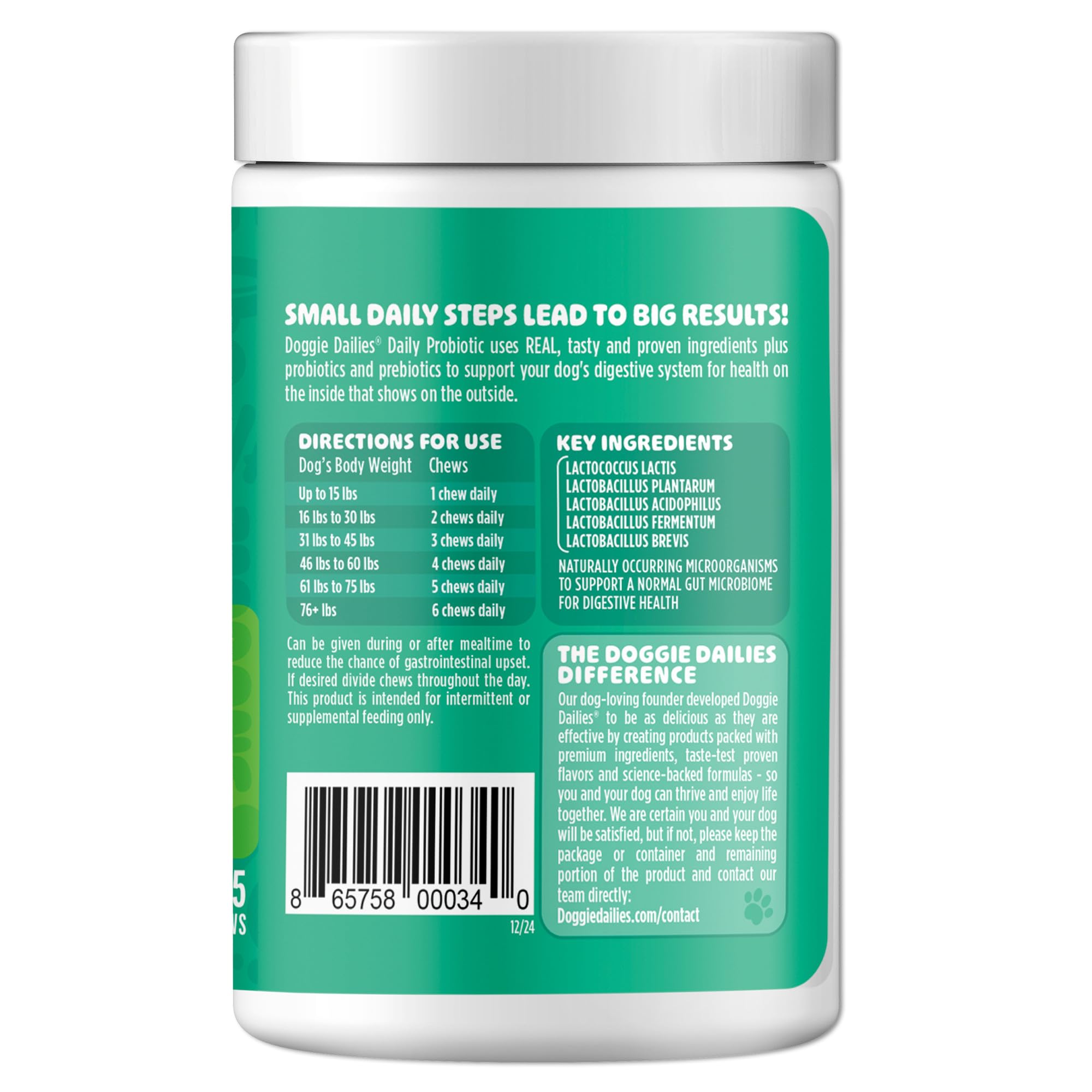 Doggie Dailies Probiotics se integra fácilmente en la rutina diaria.
