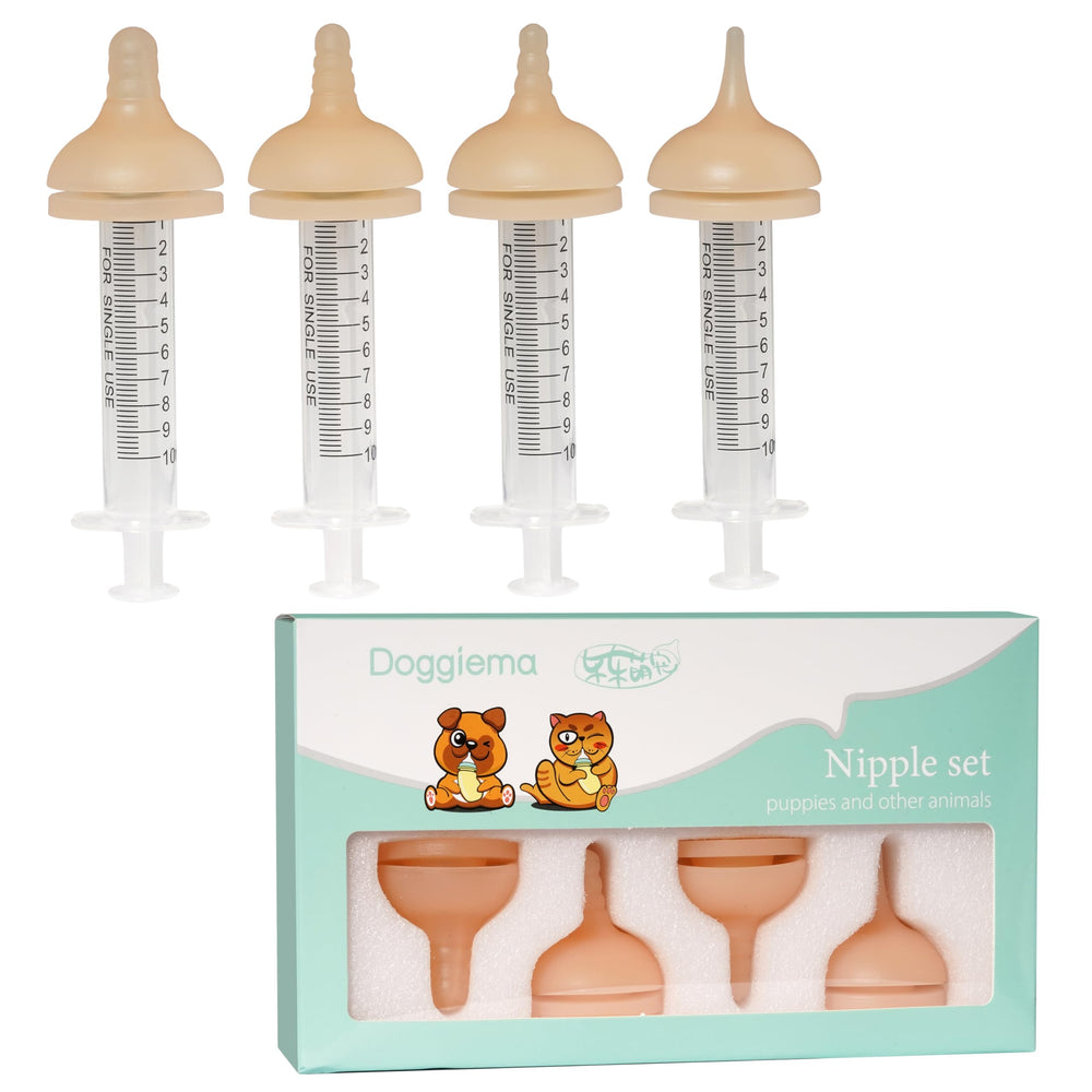 Pezón de silicona Doggiema para cachorros en cuatro tallas, tacto suave y adaptable.