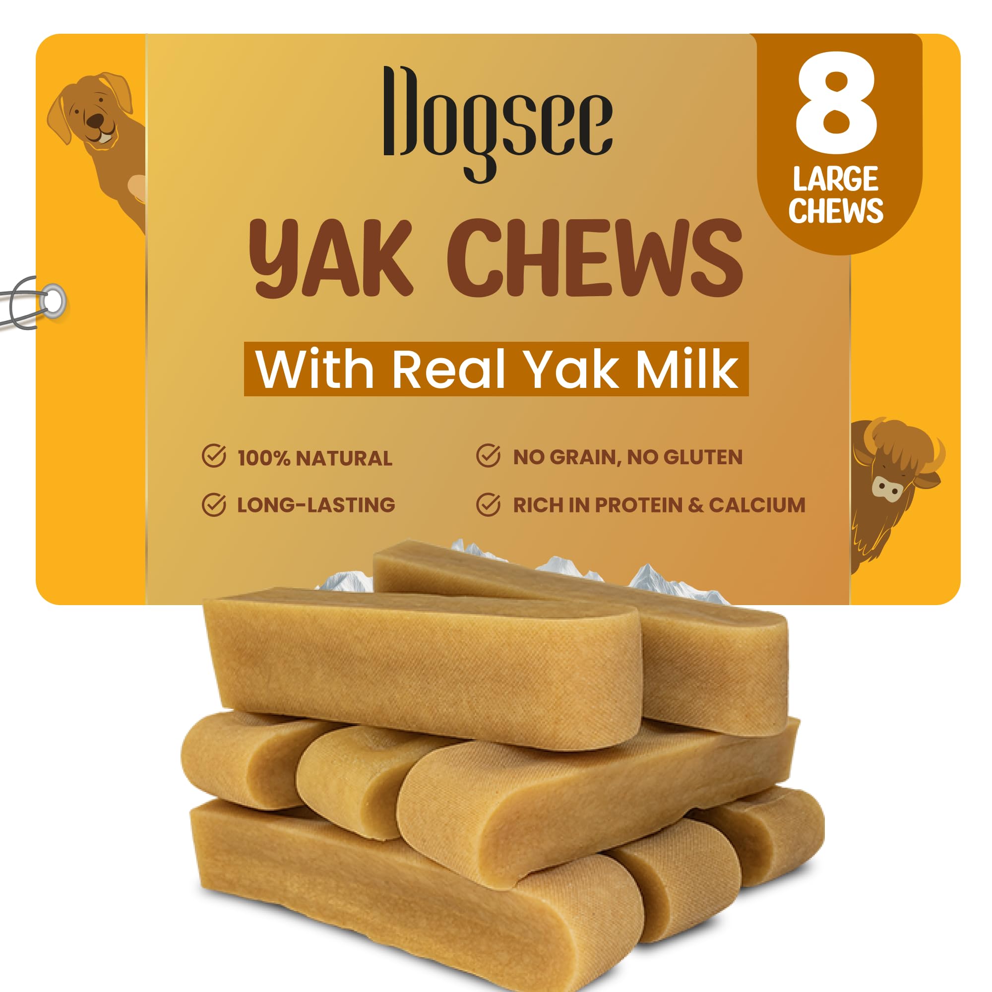 Dogsee Original Yak Chews: barras grandes para masticación prolongada y sabor natural