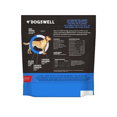 Dogswell bocadito libre de granos con proteína alta.
