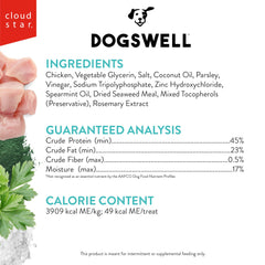 Etiqueta de Dogswell Dental Jerky, elaborado en Estados Unidos para calidad.