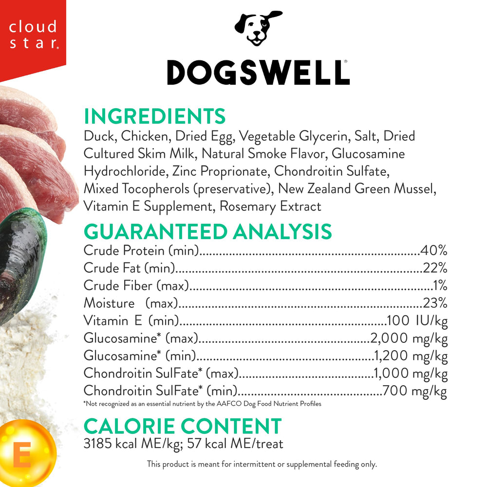 Dogswell Grillers de Pato, textura masticable con proteína alta para perros activos.