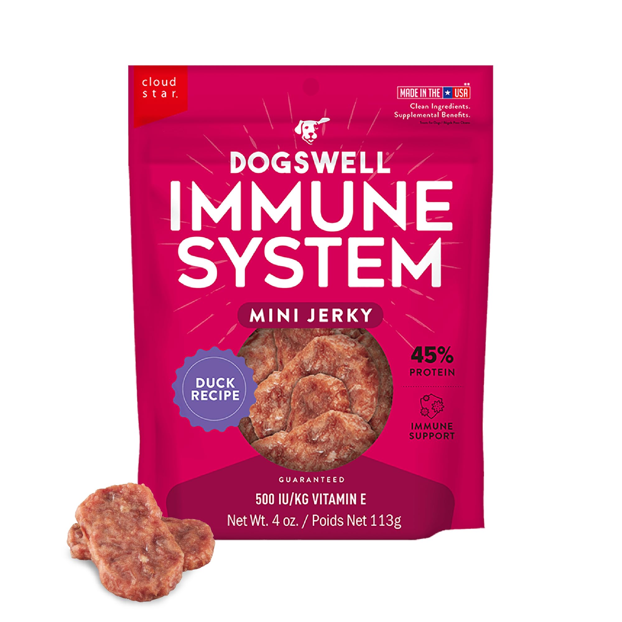 DOGSWELL Jerky inmunidad y defensa, pato como ingrediente principal, sabor robusto para premiar