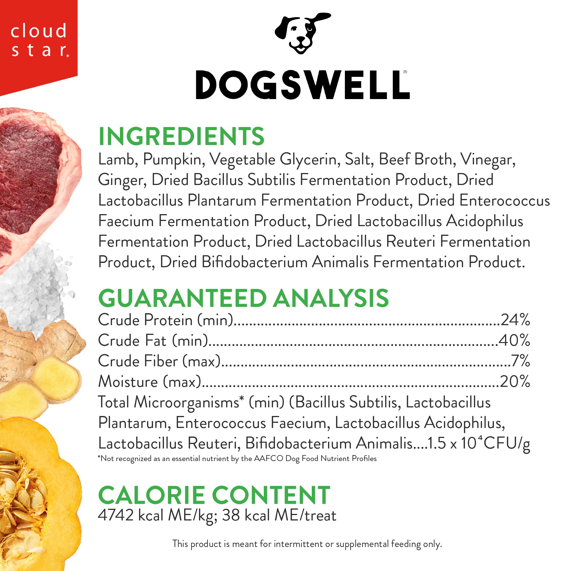 Dogswell bocaditos sin granos de cordero, opción limpia para perros.