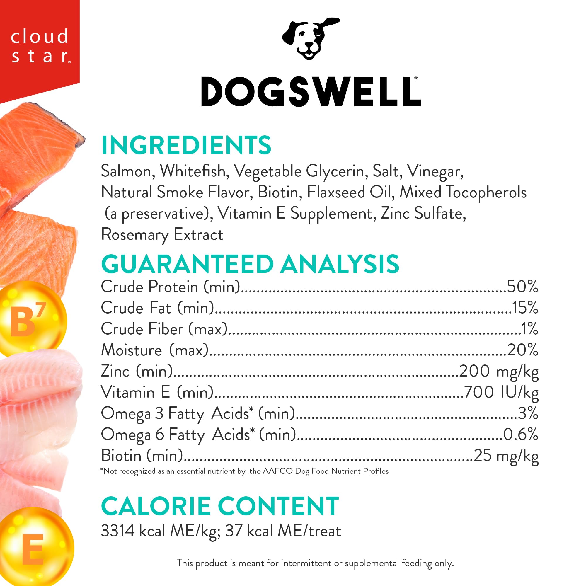 Perro disfruta Dogswell tiras piel y pelaje Salmón