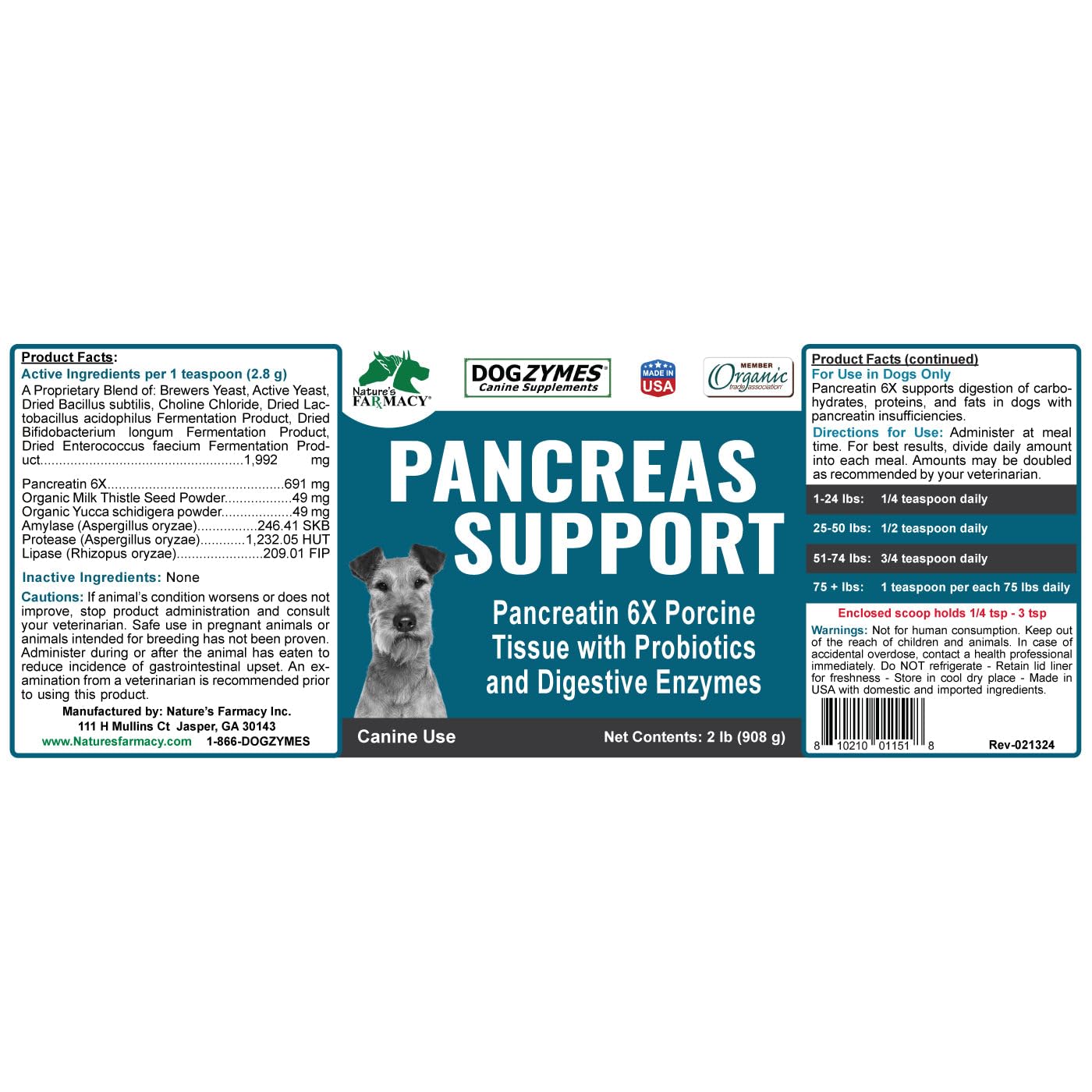 Dogzymes Pancreas Support: mezcla de enzimas y probióticos para un rango mayor de ingredientes.