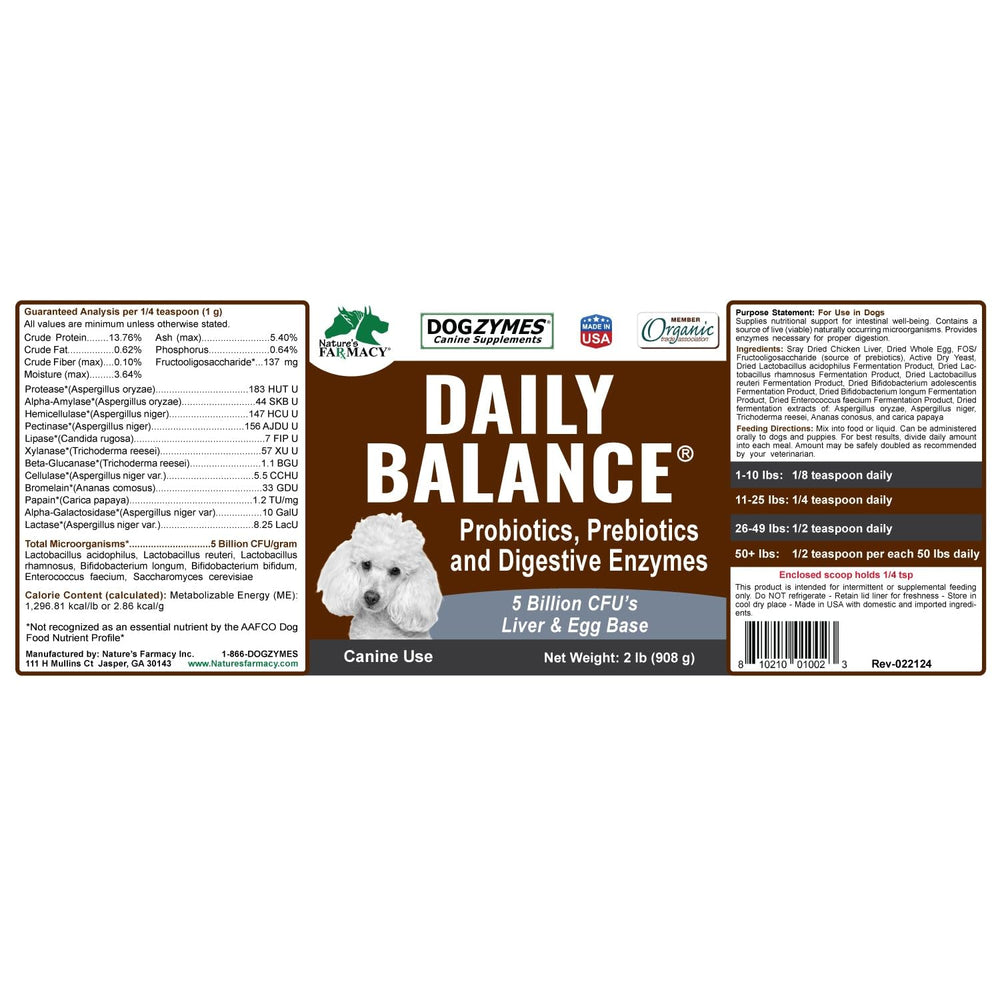 Dogzymes Probiotic Daily Balance bienestar intestinal durante la rutina.