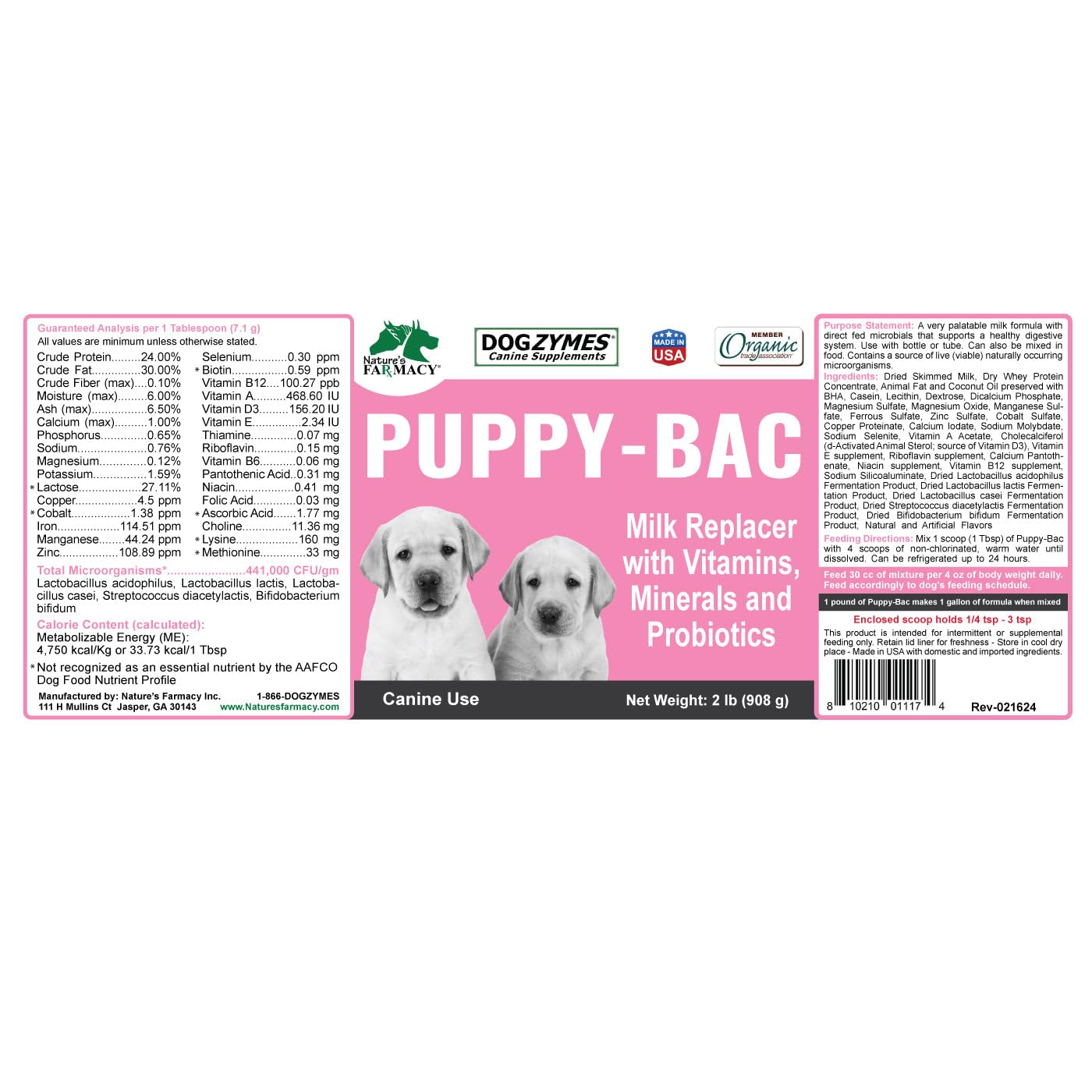 Dogzymes Puppy-Bac biberon, fuente de leche nutritiva para cachorros
