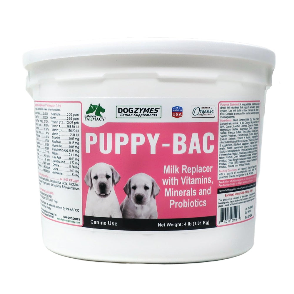Dogzymes Puppy-Bac, leche-replacer para cachorros en crecimiento, apoyo para cachorros huérfanos