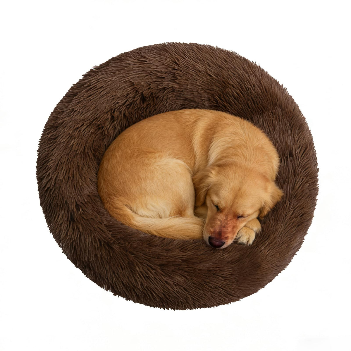 Doimier cama en forma de dona para perro grande café ofrece soporte envolvente para cuello y cabeza.
