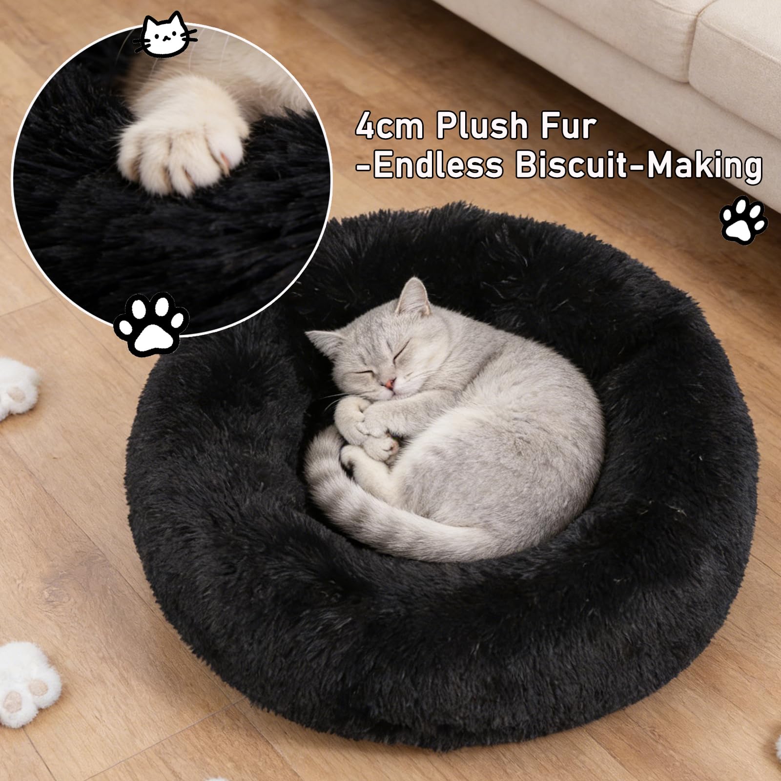 Doimier cama rosquilla para mascotas pequenas, interior suave para descanso