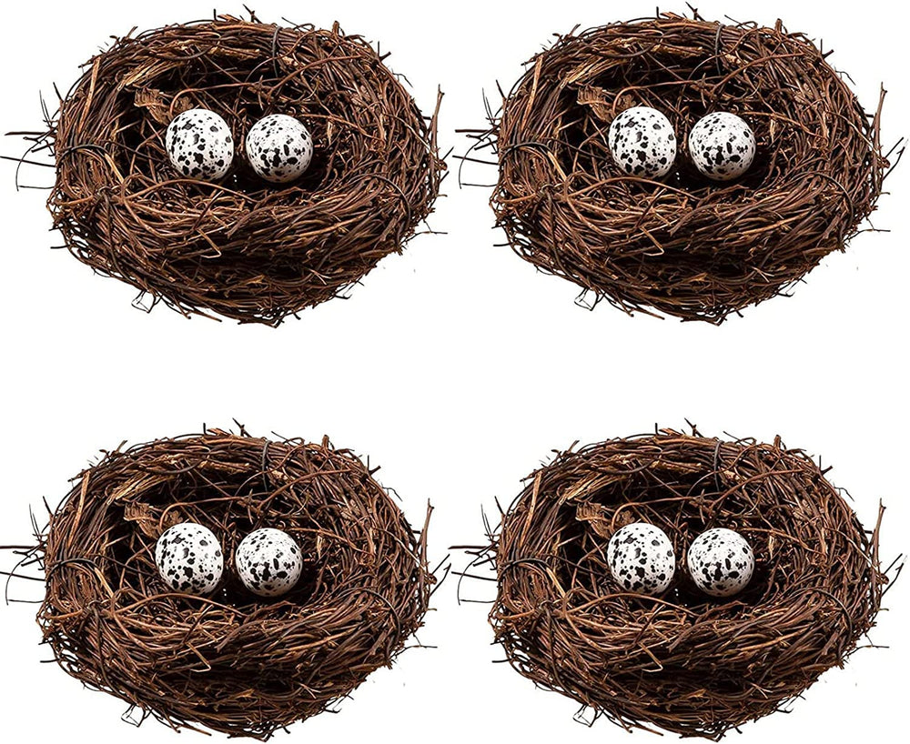 Domkier nido de pájaros mimbre con huevos, decoración de Pascua para jardín.