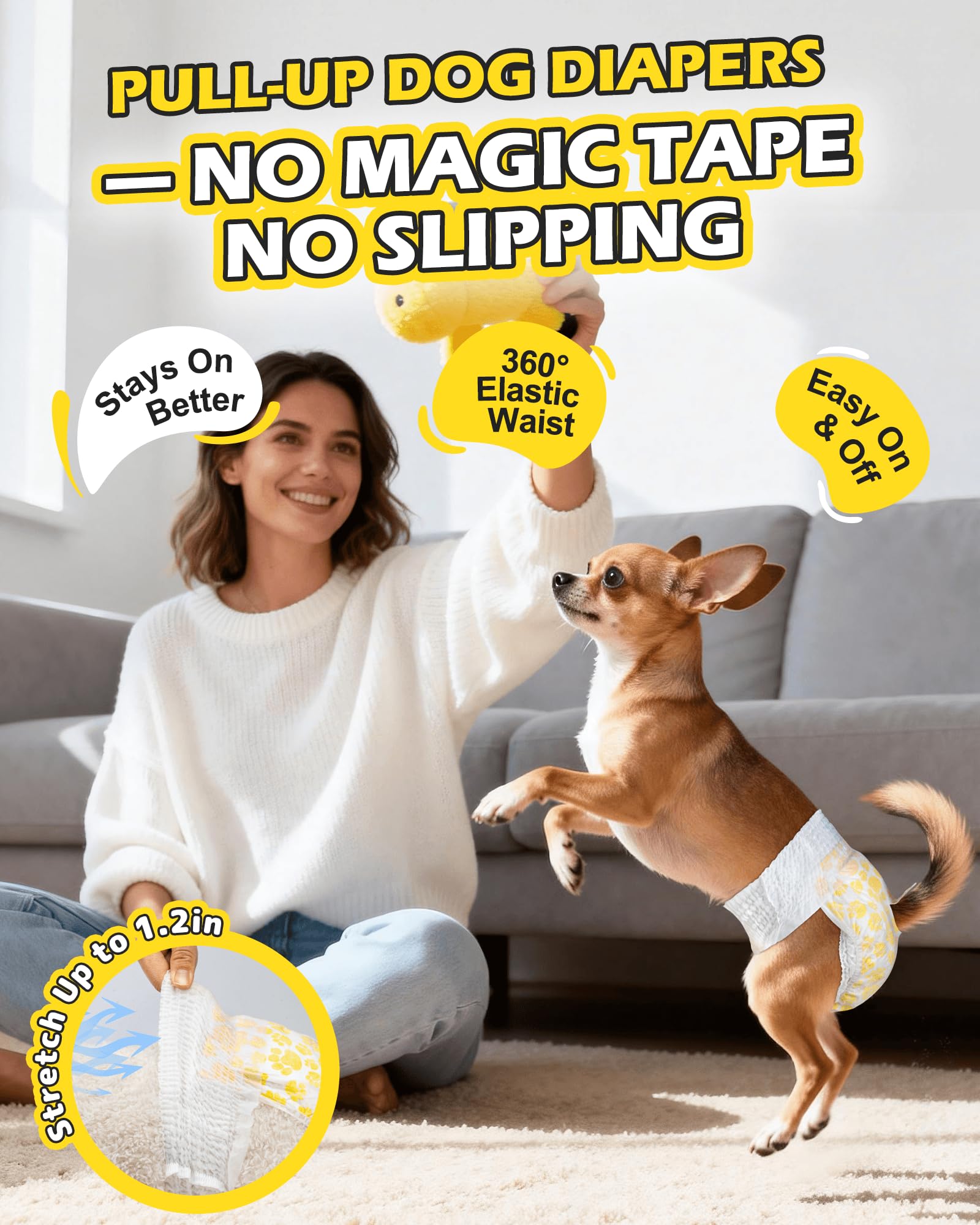 Couches à enfiler Dono pour chien femelle, changement rapide et pratique.