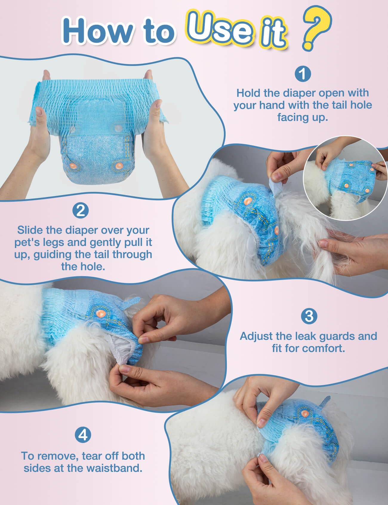 Pañales descartables para uso diario y recuperación del perro.
