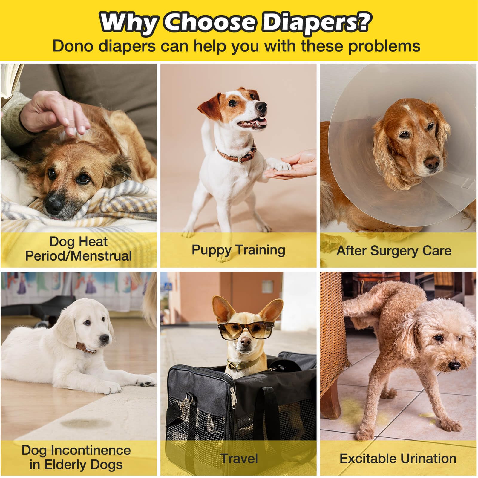 Utilisation polyvalente Dono pour chien femelle, adaptée en chaleur ou récupération.