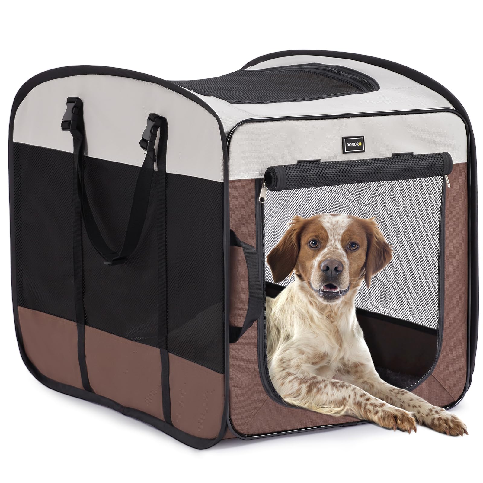 DONORO jaula para perros medianos con estructura de alambre resistente para mayor seguridad.