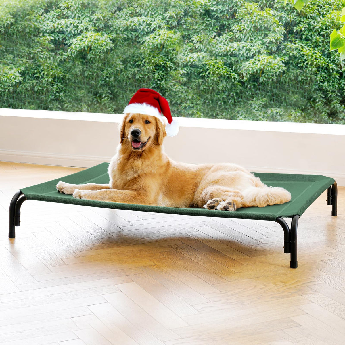 DOPEDIO cama para perro elevada exterior verde, mantiene al perro seco y cómodo