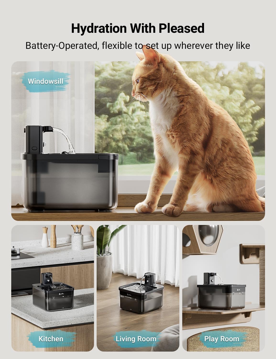 DownyPaws batería recargable de 4000 mAh garantiza suministro continuo de agua.
