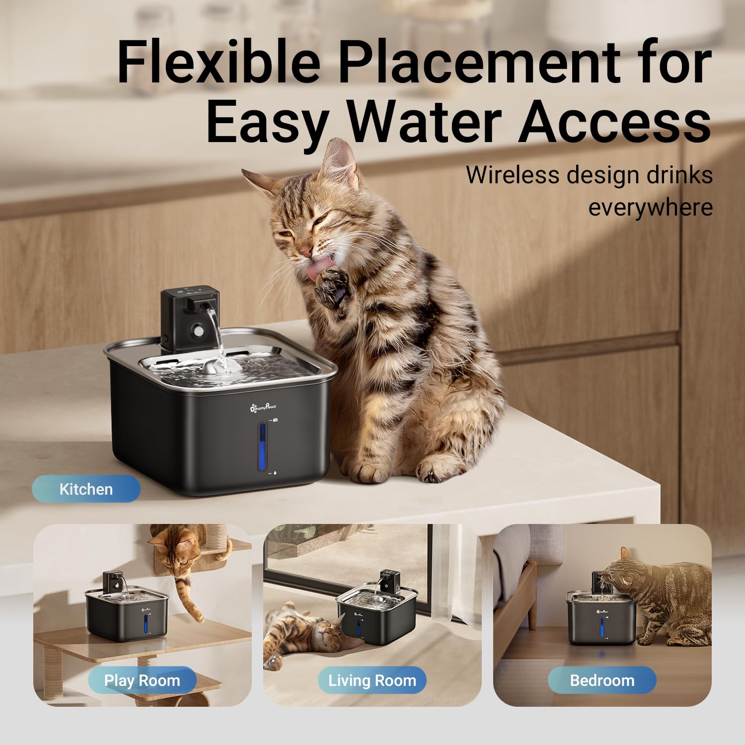 DownyPaws bebedero para gato capacidad 3l, ideal para agua disponible todo el día.