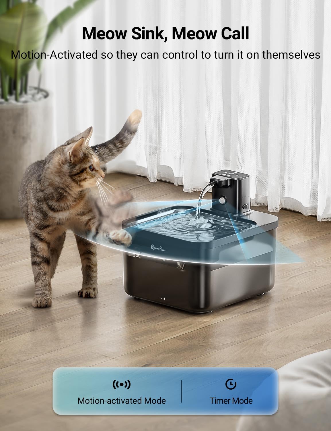 DownyPaws fuente con flujo tipo grifo en acero inoxidable, atractivo y fácil de monitorizar