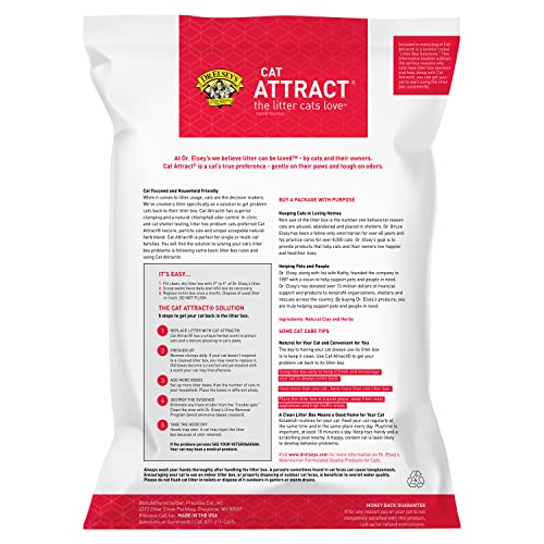 Dr. Elsey's Cat Attract, vista lateral de la bolsa, grumos fuertes para facilitar la limpieza.
