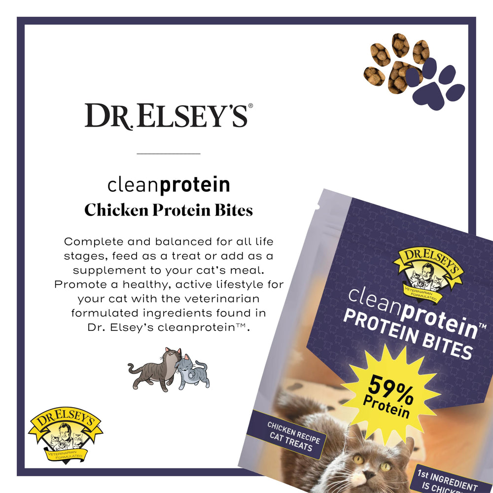 Dr. Elsey's CleanProtein bocaditos pollo, etiqueta clara y sin granos para dietas sensibles.