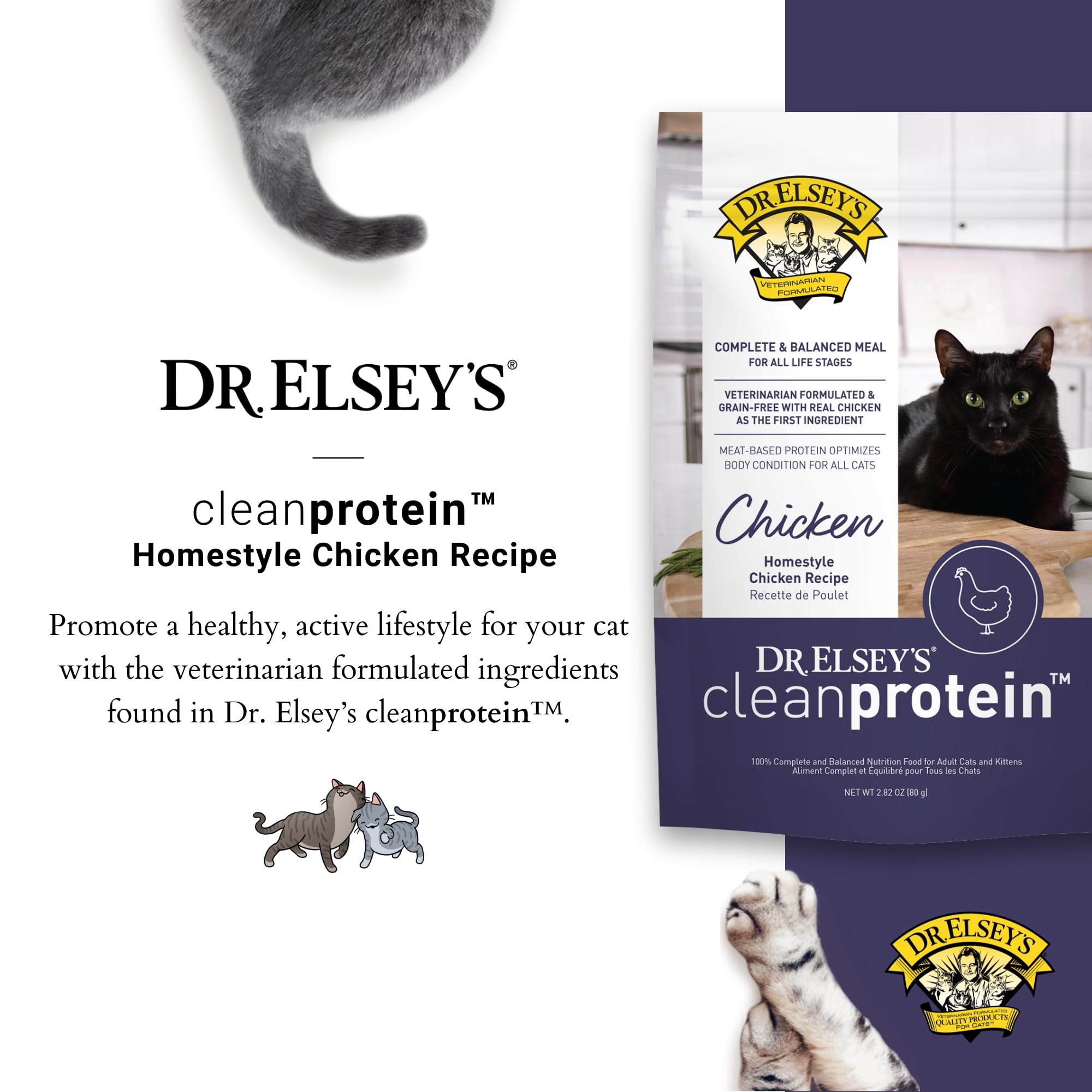 Dr. Elsey's Proteína Limpia Pollo, primer ingrediente de alta calidad para gatos.
