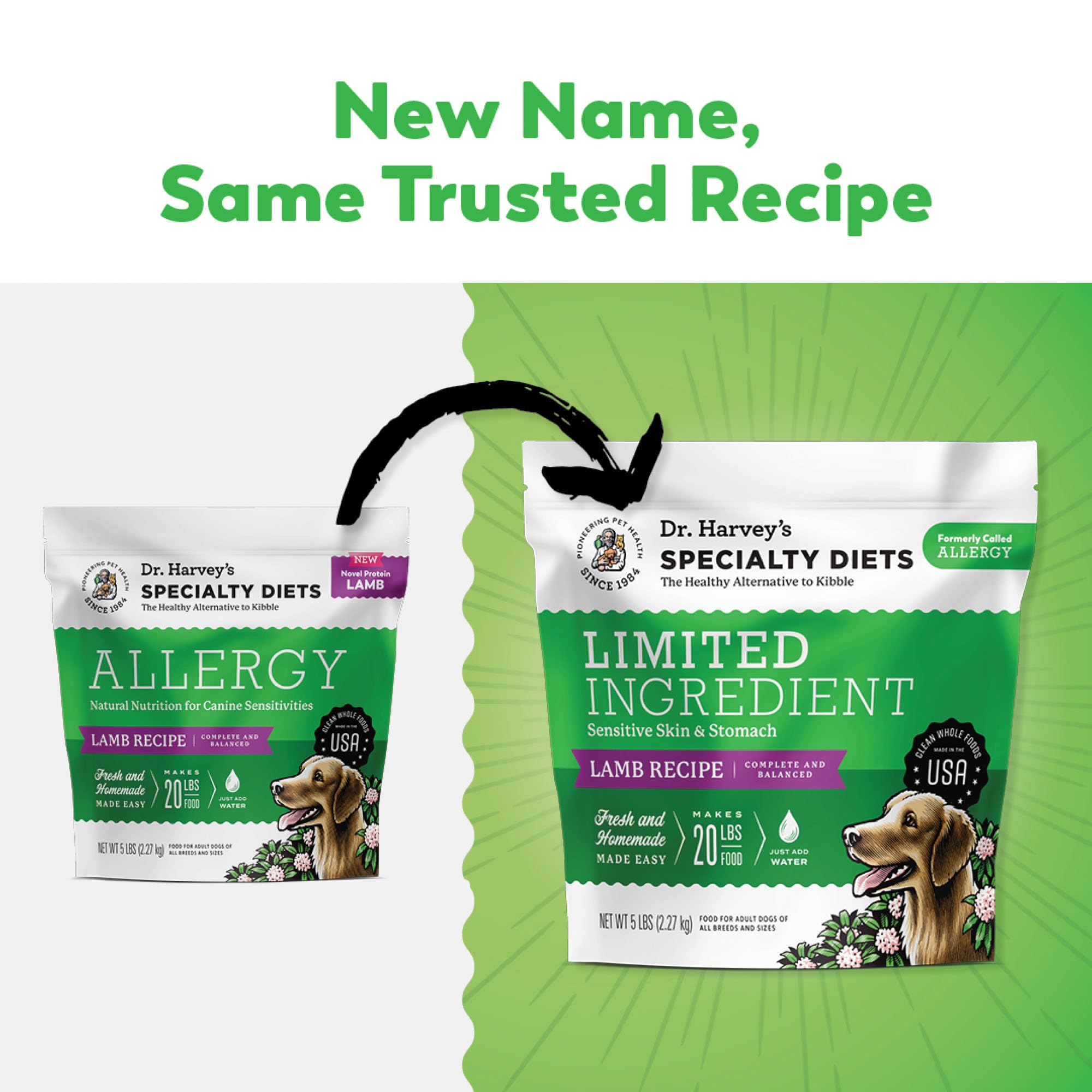 Dr. Harvey's alimento para perros sin granos con cordero para digestión suave.