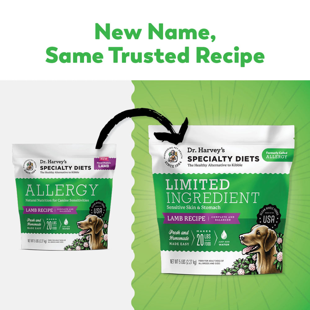Dr. Harvey's alimento para perros sin granos con cordero para digestión suave.