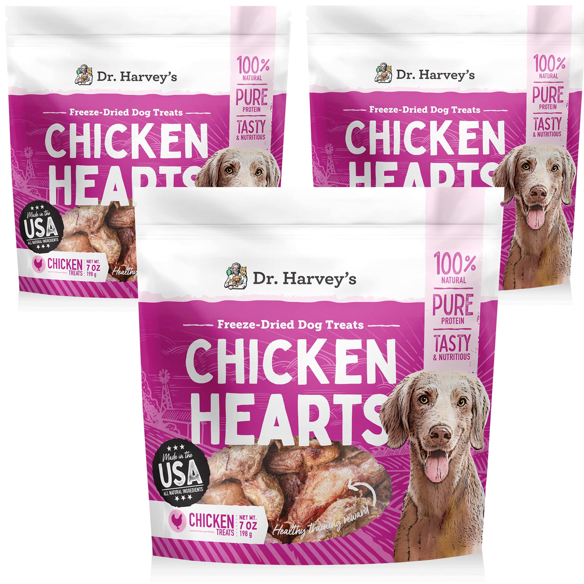 Dr. Harvey's pack de 3x7 oz de corazones deshidratados, ideal para premiar.