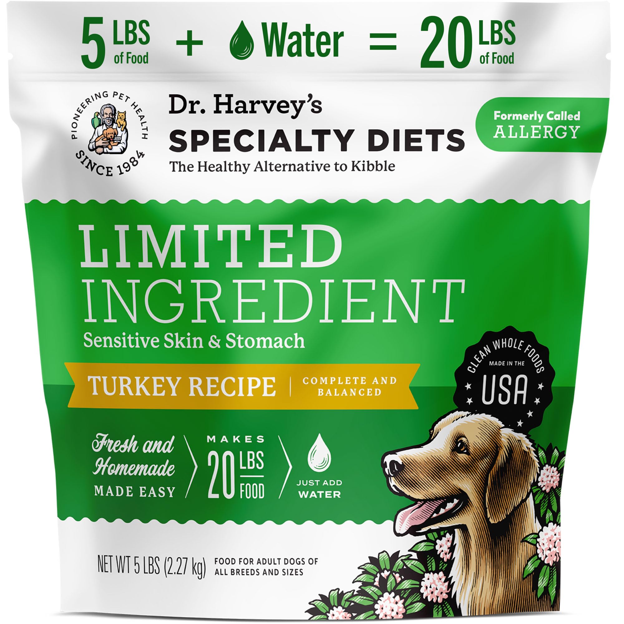 Dr. Harvey's dieta limitada con pavo en bolsa de 5 libras para estómago sensible y piel sana