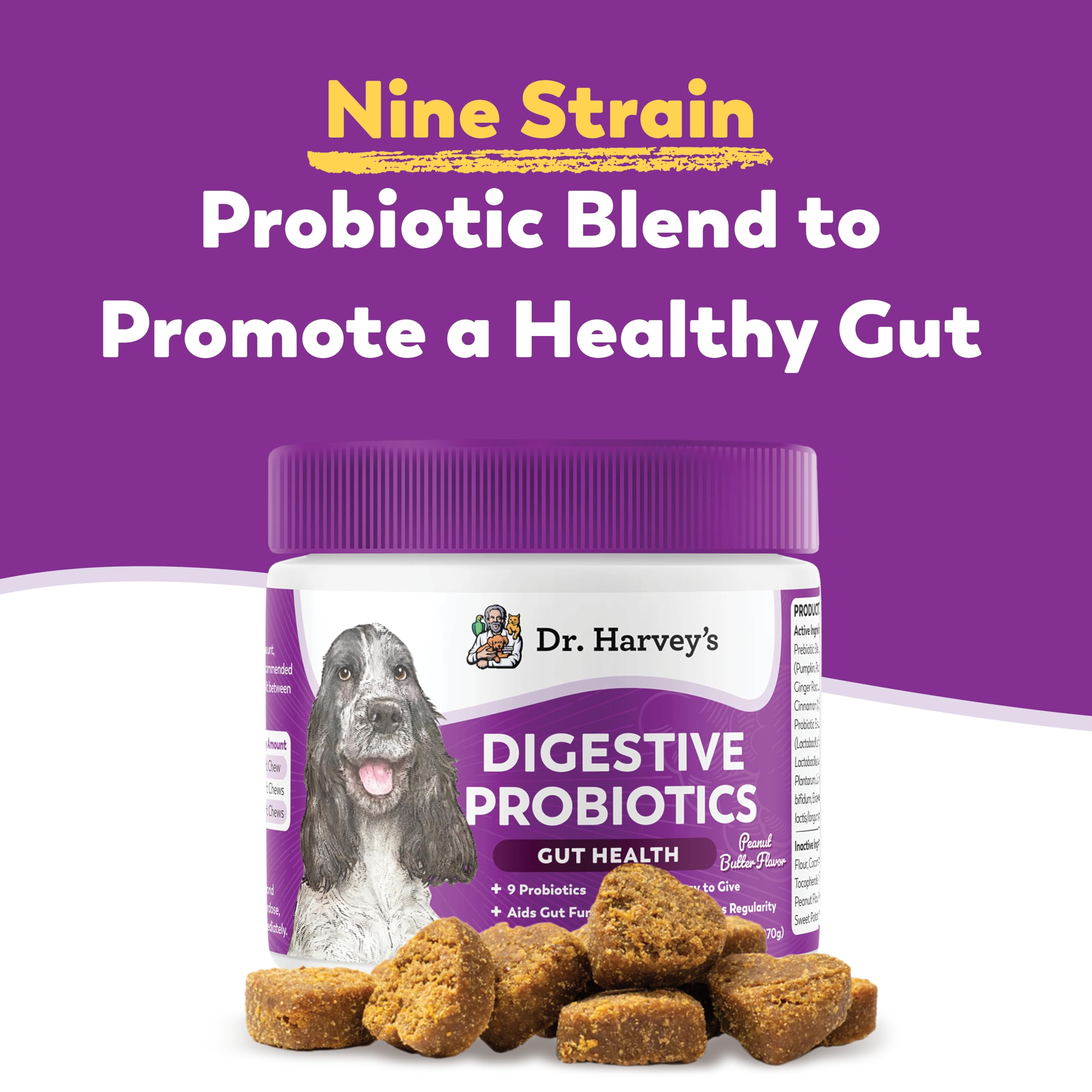 Dr. Harvey's Traguitos Probióticos Digestivos Suaves para Perros, sabor maní, recompensa sabrosa