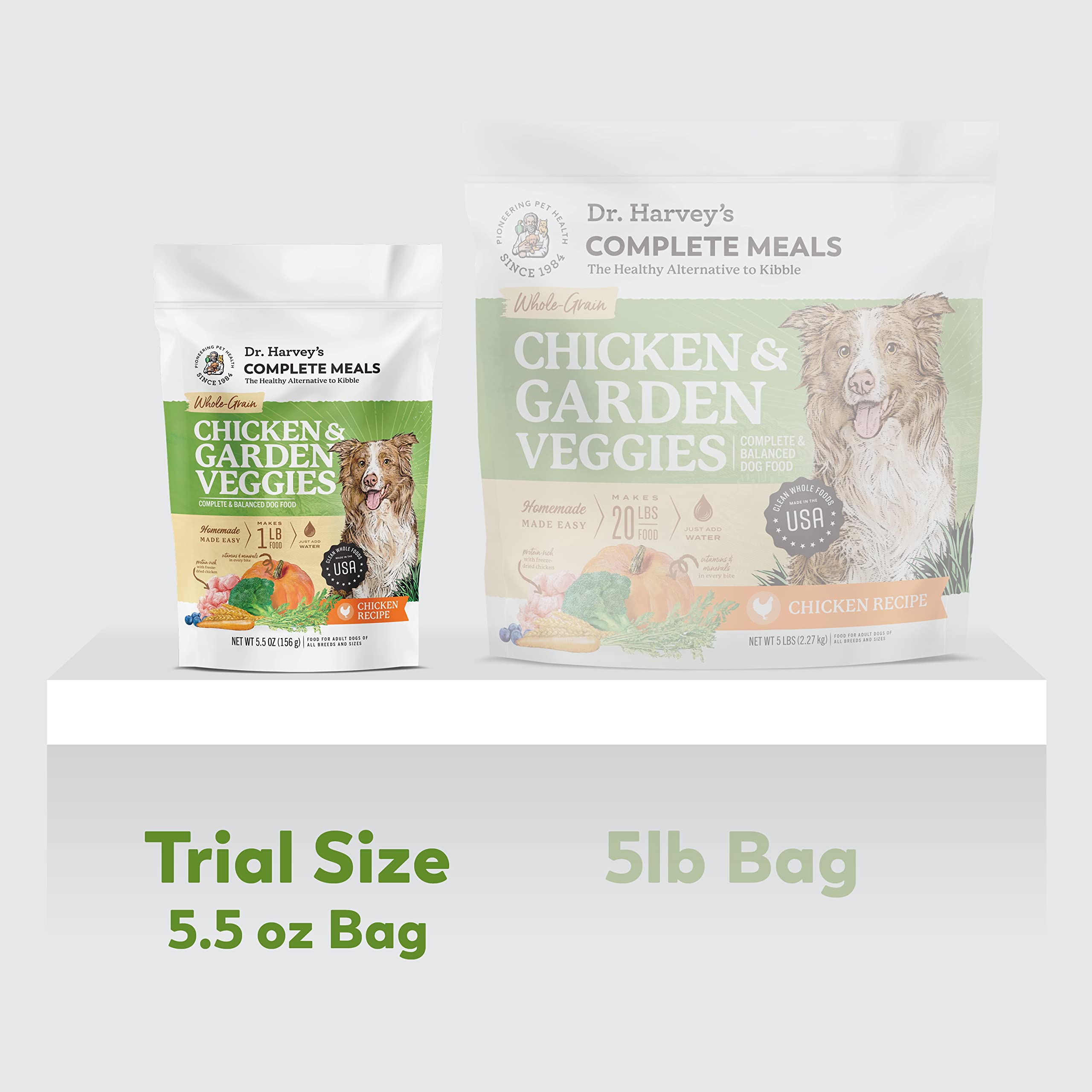 Dr. Harvey's granos enteros deshidratados para perros, apoyo digestivo y energía diaria.