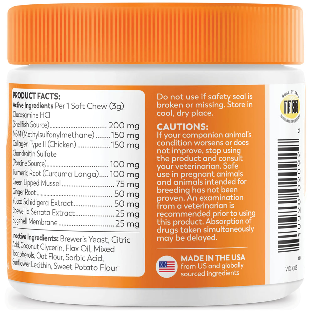 Dr. Harvey's ingredientes clave glucosamina MSM condroitina, soporte articular posible.