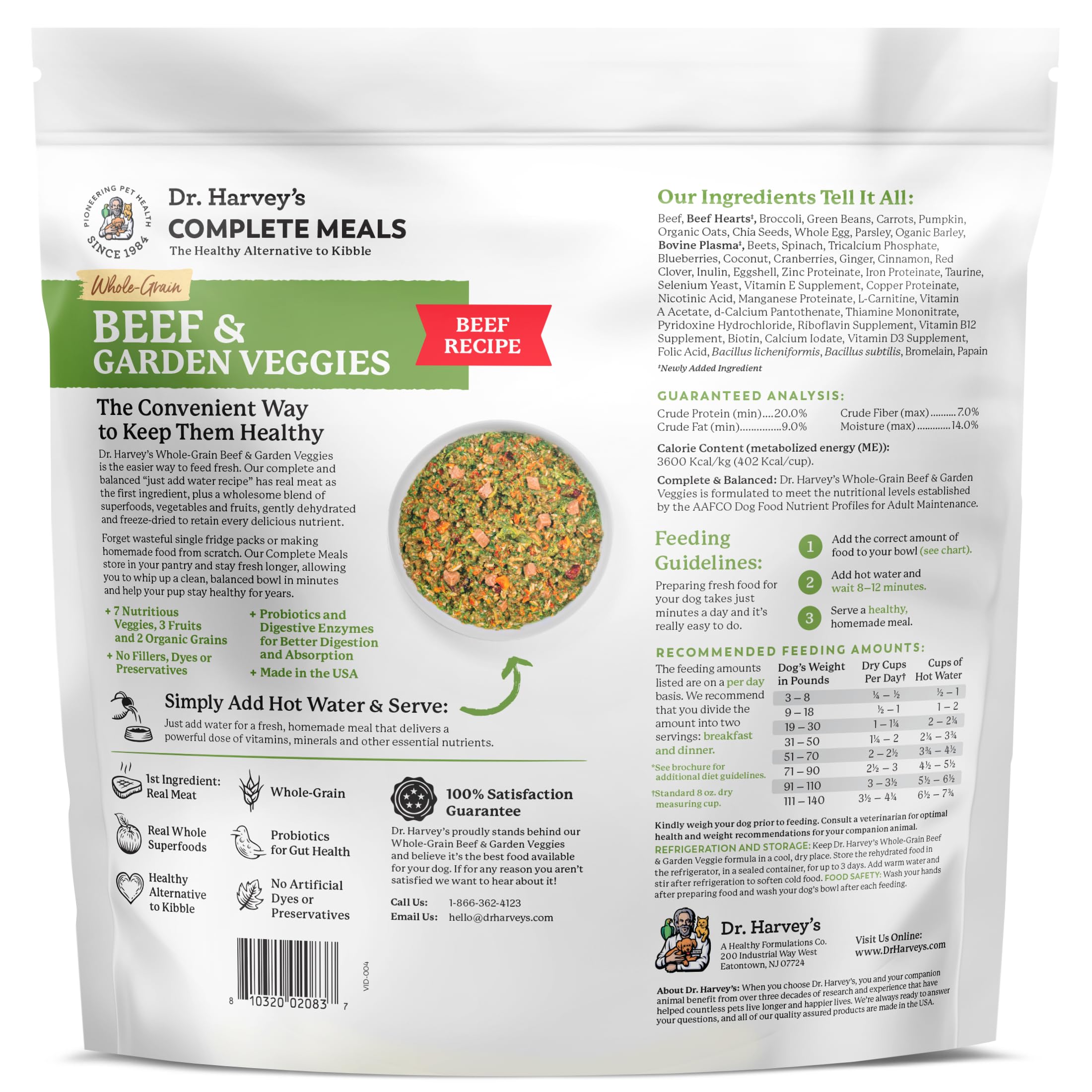 Dr. Harvey's ingredientes reales, grado humano, para una dieta canina natural.