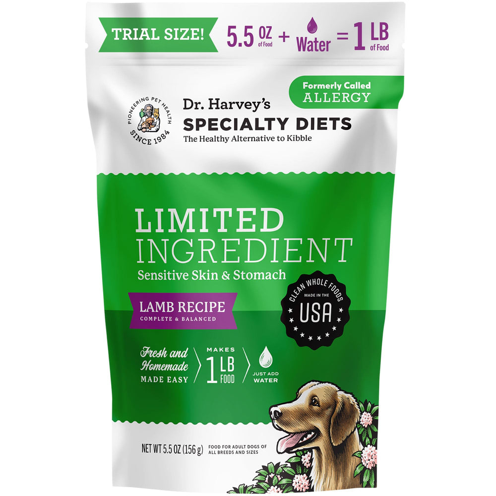 Dr. Harvey's Limited Ingredient con cordero: muestra de 5.5 oz para perros sensibles.