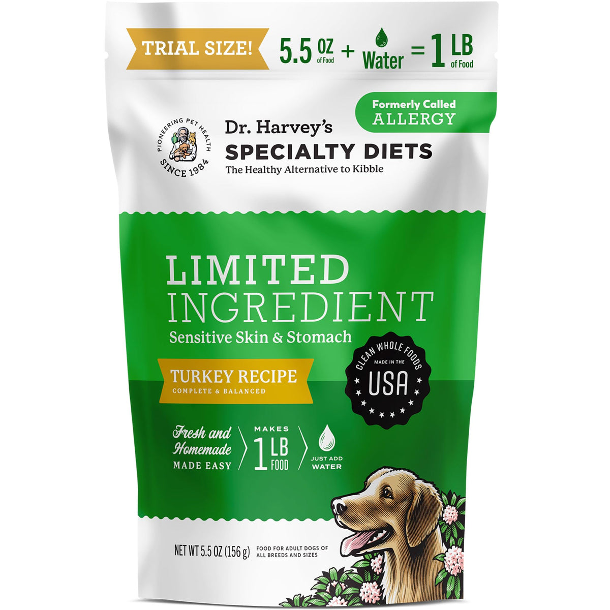 Dr. Harvey's Dieta de Ingredientes Limitados, bolsa muestra 5.5 oz para probar la dieta de pavo.