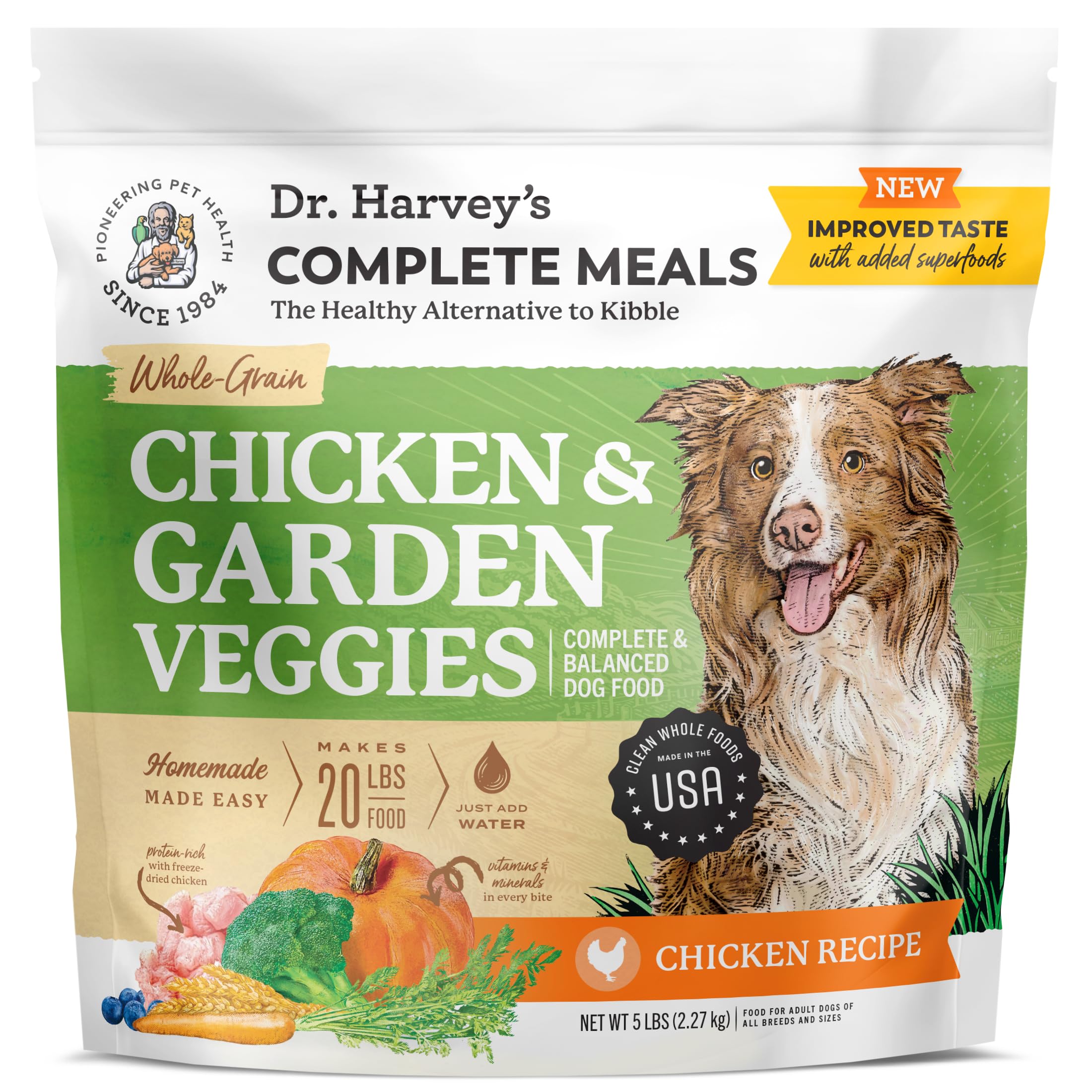 Dr. Harvey's Chicken & Garden Veggies, envase de 5 libras, comida de calidad humana para perros.
