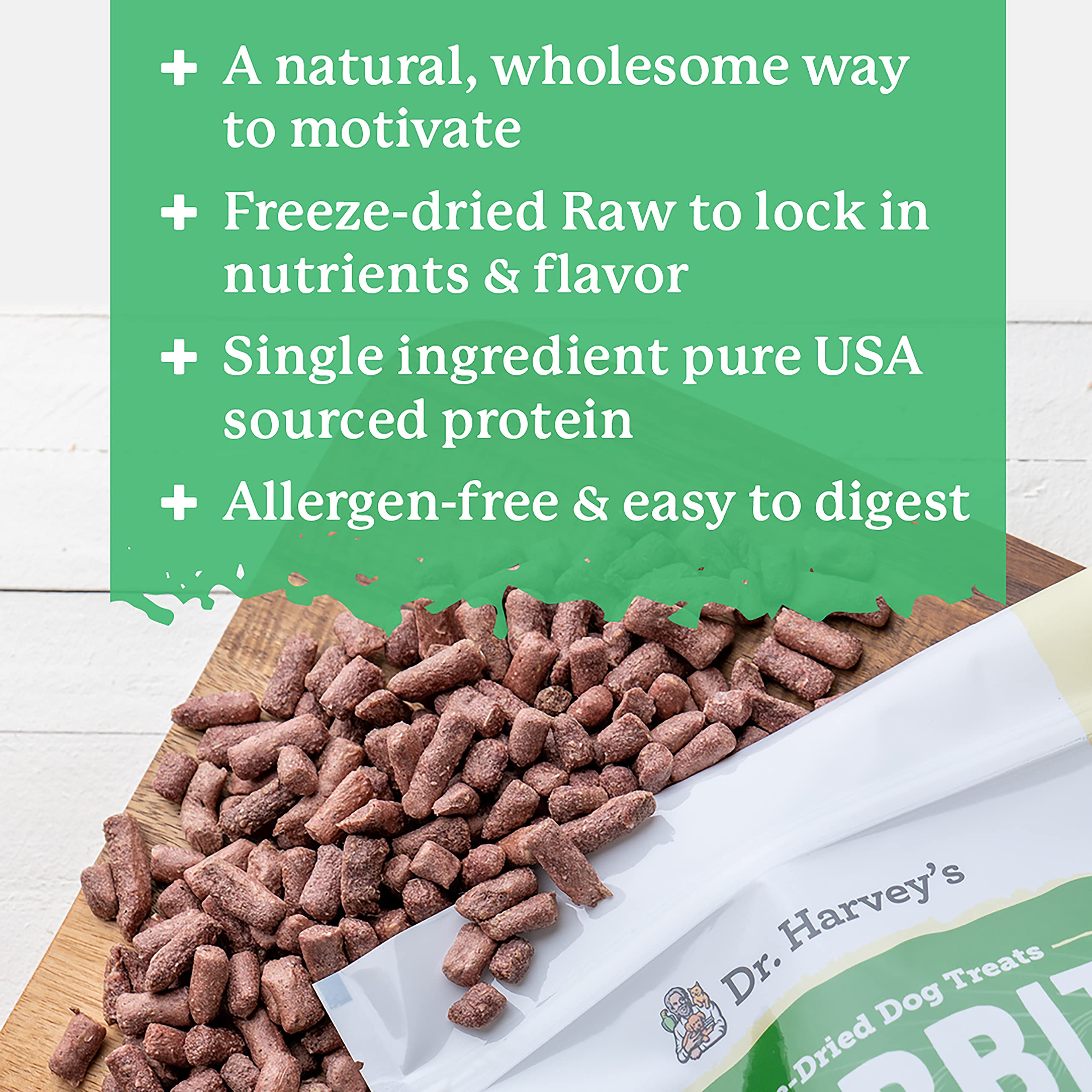 Dr. Harvey's Rabbit Bites pack de 3, fácil de almacenar.