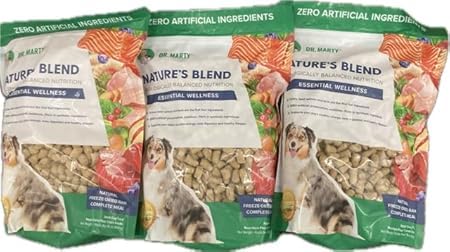 Dr. Marty Nature's Blend, alimento para perros liofilizado, práctico y sabroso para paseos y viajes.