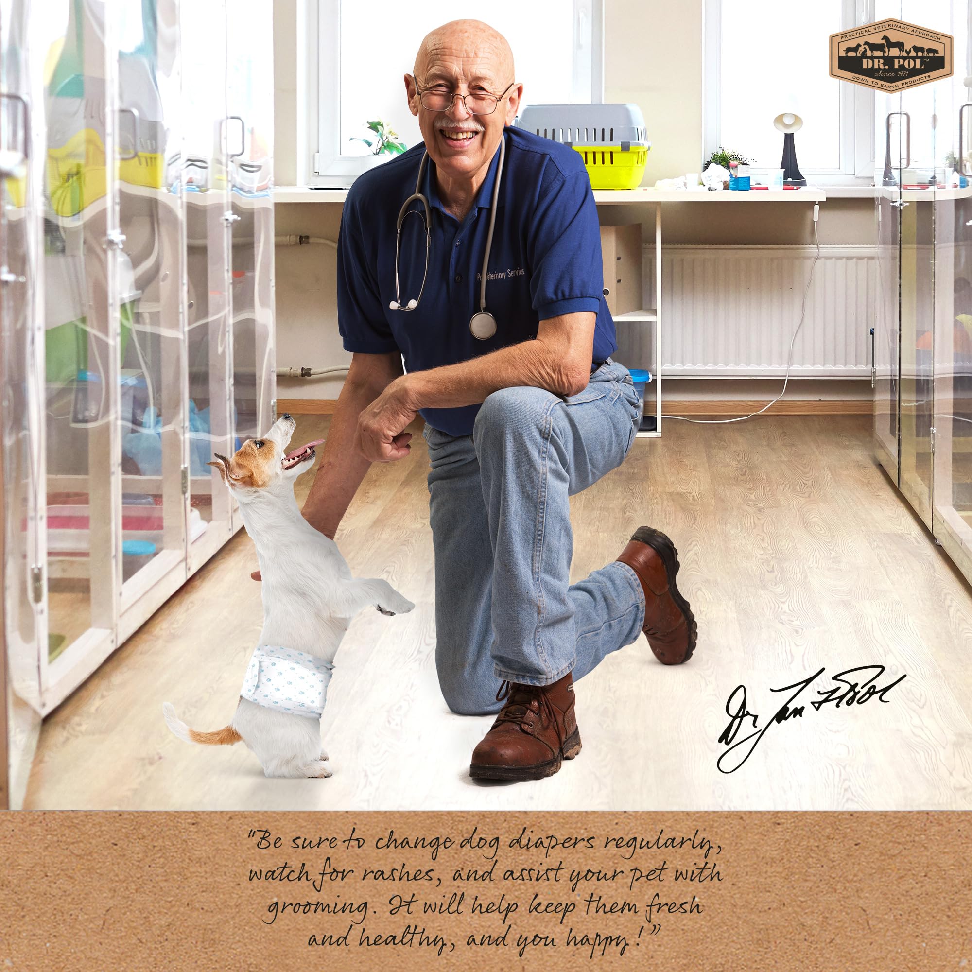 Pañales Dr. Pol con forro interior suave cuidan la piel del perro.