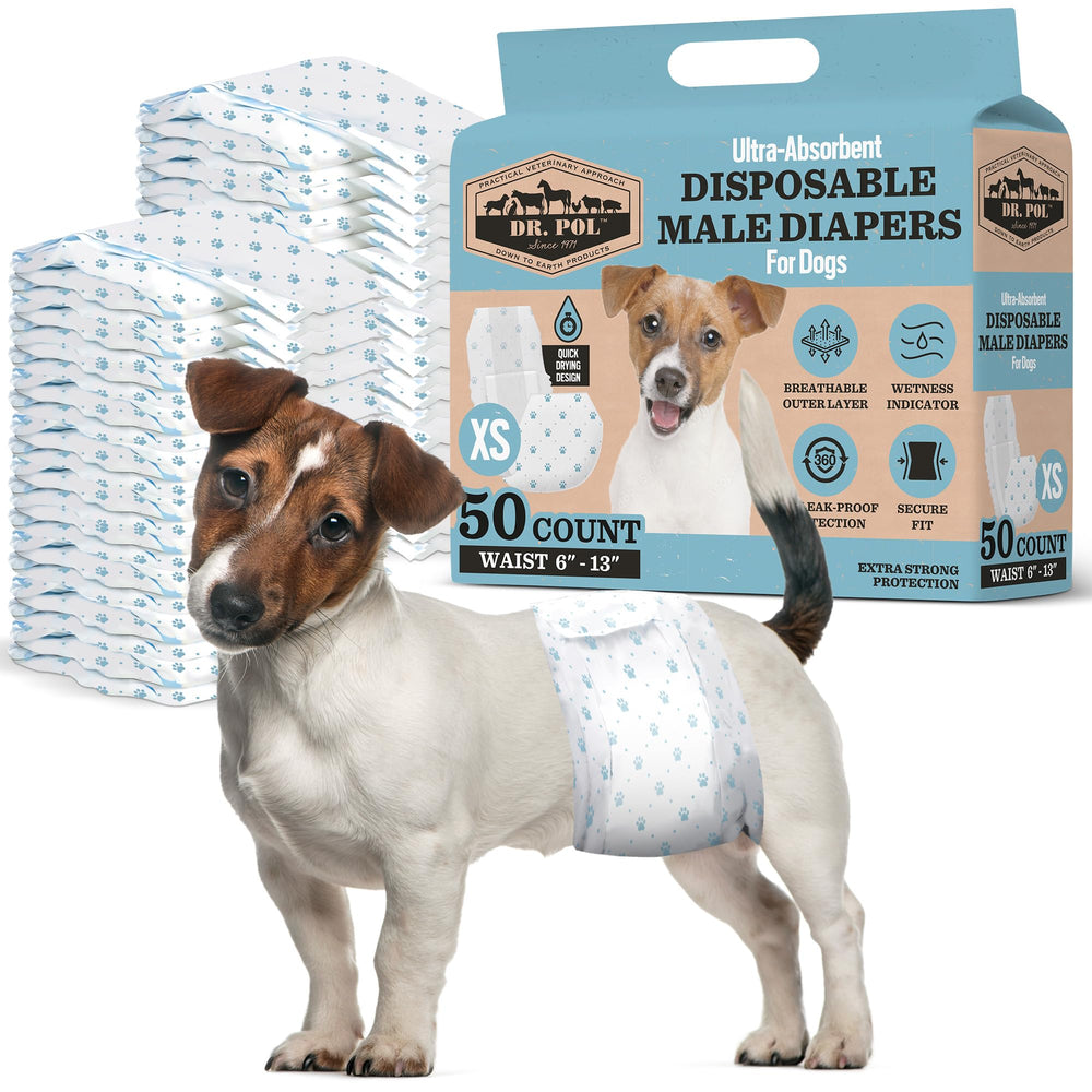 Pañales Dr. Pol para perros machos con indicador de humedad para cambios puntuales.