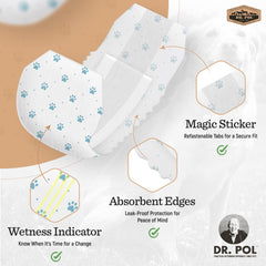 Pañales Dr. Pol con protección contra derrames para pisos limpios.