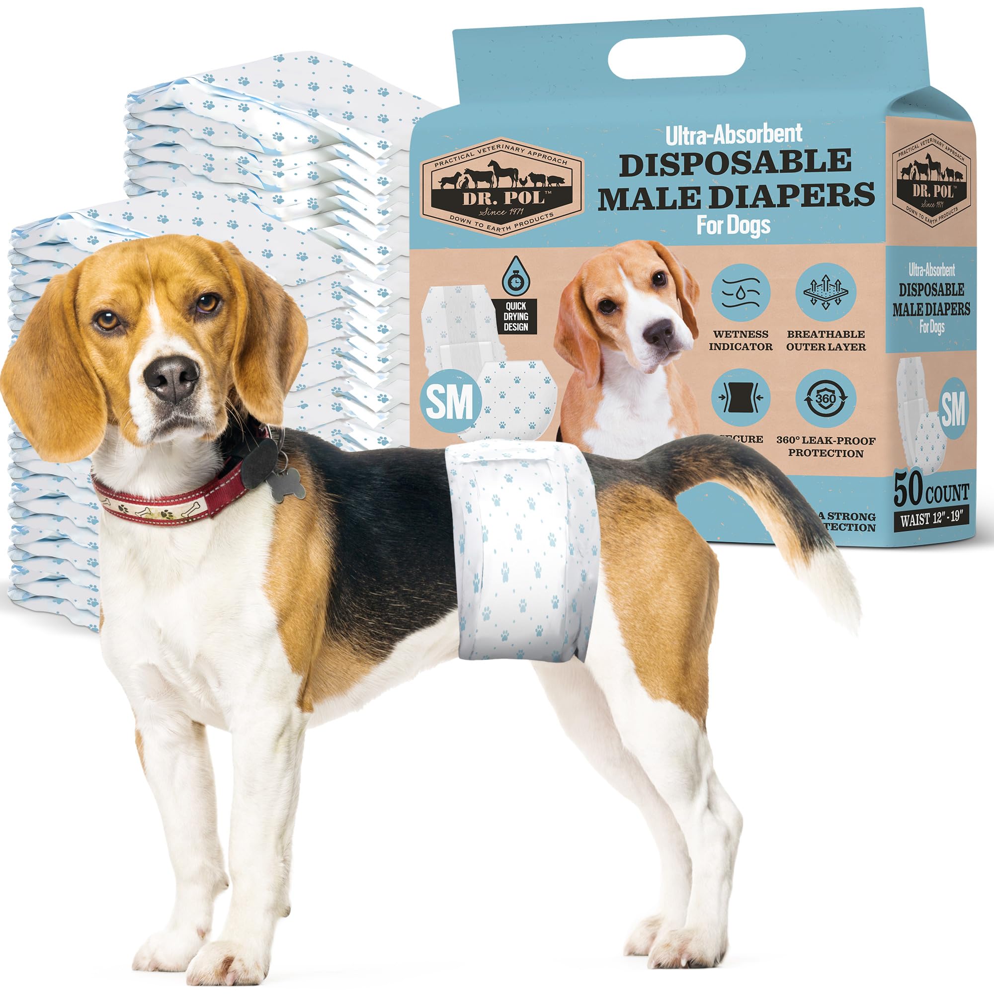 Dr. Pol pañales para perros machos con indicador de humedad para cambios oportunos.